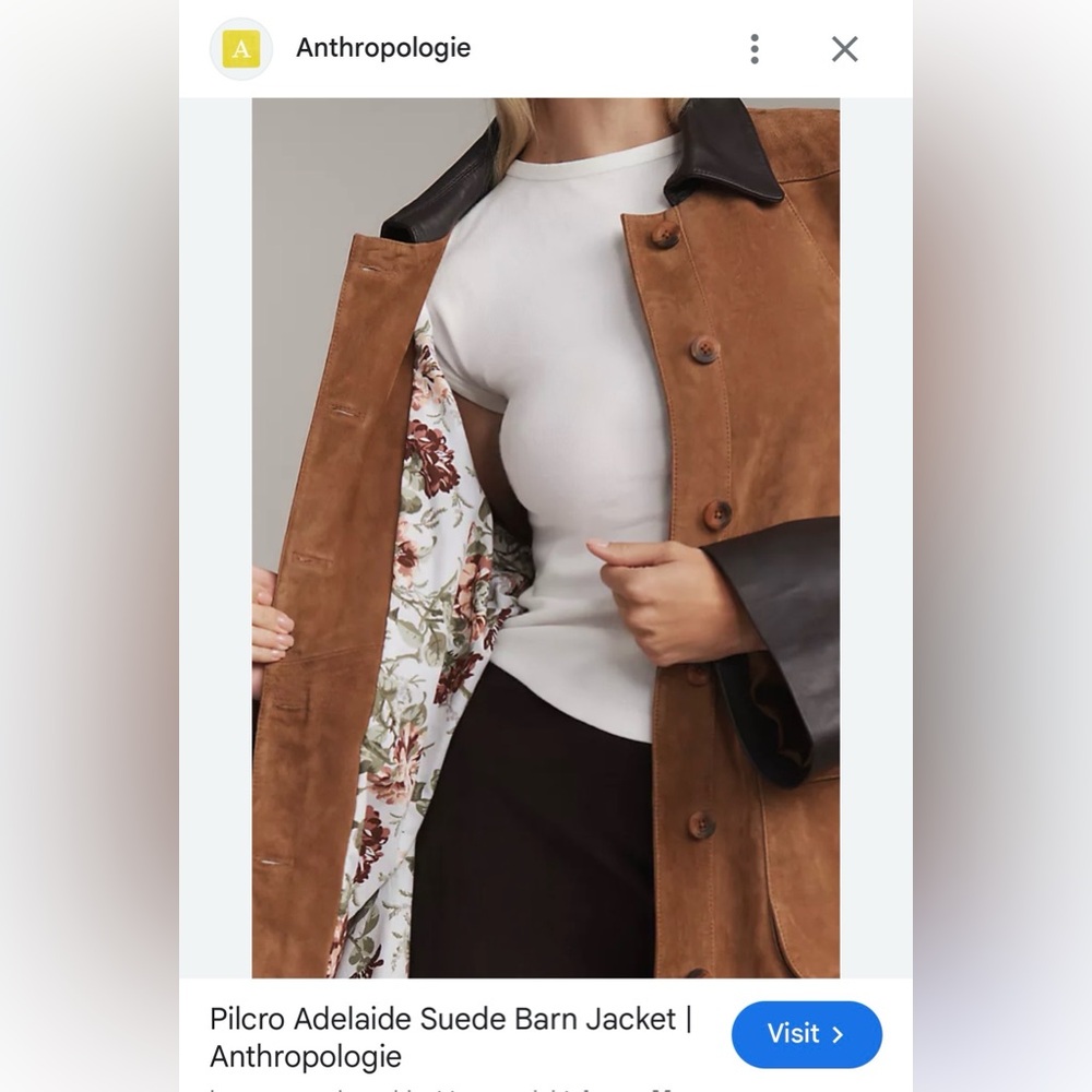 NWT #Anthropologie Retail$498 Brown Suede Women's Coat with leather cuff. Sz xs - Picture 4 of 12